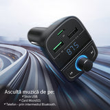 Gadget Ugreen FM Modulator with Car Charger CD229 (80910), 2x USB-A, 1xType-C, TF Card Slot with LED Display, 31.5W, Negru