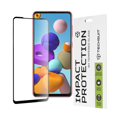 Folie de protectie Techsuit 111D Full Cover / Full Glue Glass compatibil cu Samsung Galaxy A21s / A21, Negru