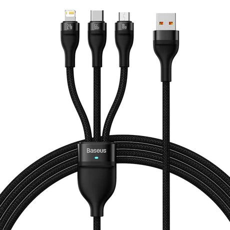 Cablu Baseus Flash Series 2 (CASS040001), Fast Charge, USB to Type-C, Lightning, Micro-USB, 66W, 1.2 m, Negru