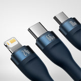 Cablu Baseus Flash Series 2 (CASS040003), Fast Charge, USB to Type-C, Lightning, Micro-USB, 66W, 1.2 m, Albastru