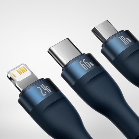 Cablu Baseus Flash Series 2 (CASS040003), Fast Charge, USB to Type-C, Lightning, Micro-USB, 66W, 1.2 m, Albastru