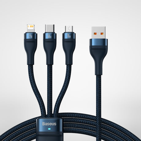 Cablu Baseus Flash Series 2 (CASS040003), Fast Charge, USB to Type-C, Lightning, Micro-USB, 66W, 1.2 m, Albastru