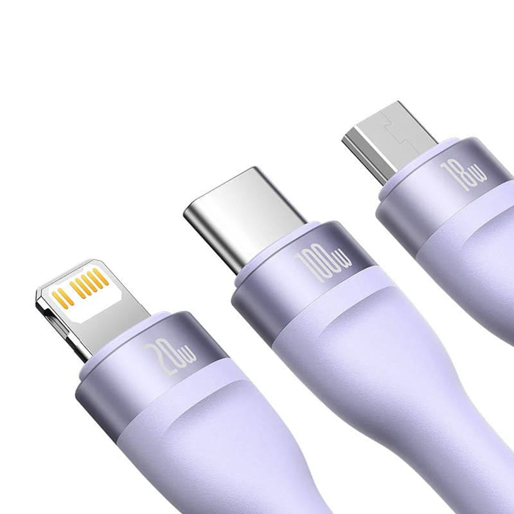 Cablu Baseus Flash Series 2 (CASS030105), Fast Charge, USB Adapter, Type-C, Lightning, Micro-USB, 100W, 1.2 m, Mov