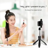Suport Techsuit Selfie Stick (S01-S), Compact Tripod Mount with Bluetooth Remote Control, LED Fill Light, Foldable, 70cm, Negru
