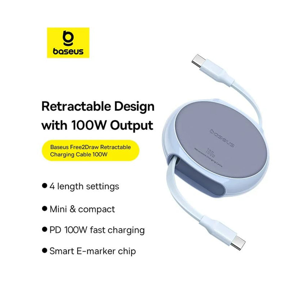 Cablu Baseus Pathfinder Series (P10368400311-00), Type-C to Type-C, 100W, 1m, Retractable, Galaxy Blue