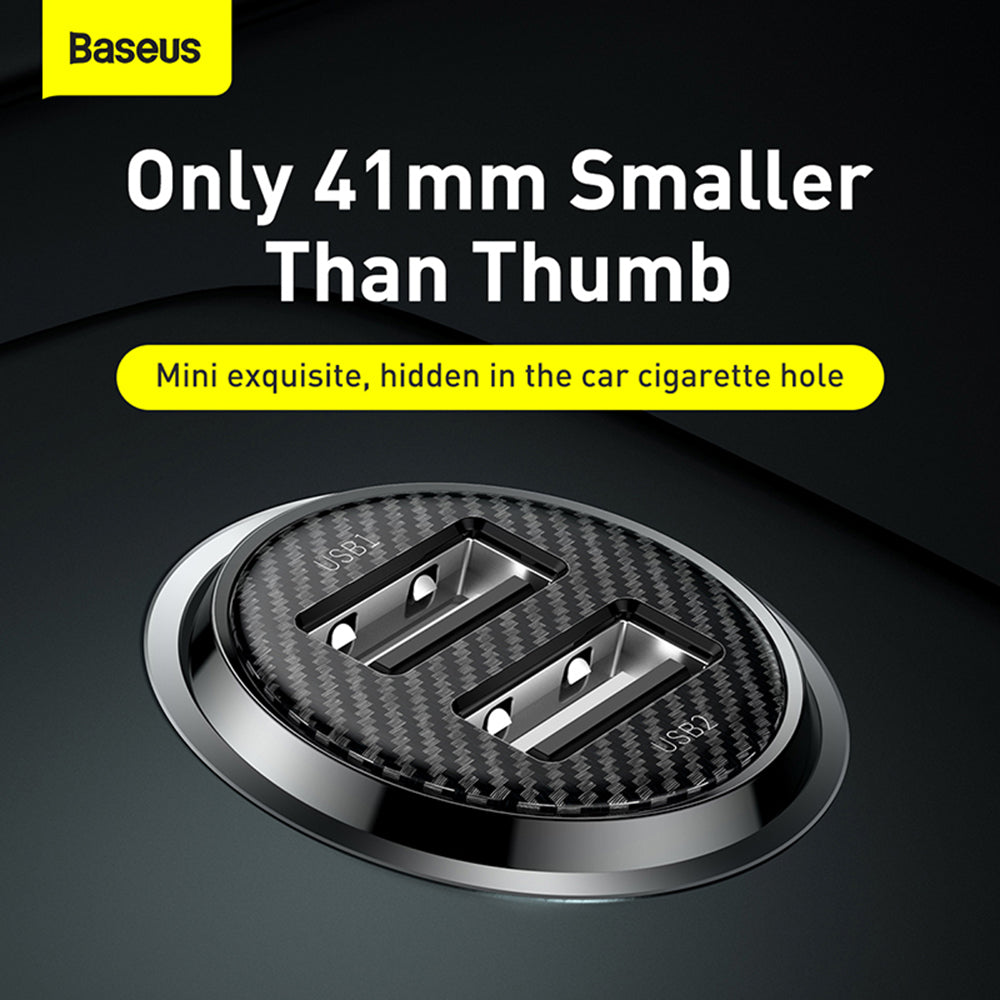 Incarcator Baseus Car Grain (CCALL-ML02), Dual USB, LED Backlight, 5V, 3.1A, Alb
