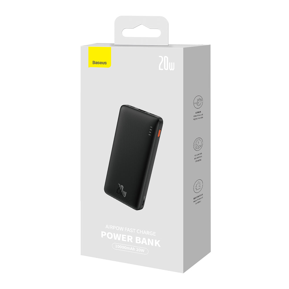 Baterie externa Baseus Airpow (PPQD090001), USB, Type-C, Micro-USB, 20W, 10000mAh, with Cable Type-C, Negru