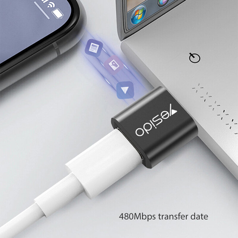 Adaptor Yesido OTG Adapter (GS09), USB to Type-C, Plug & Play, 5Gbps, Negru