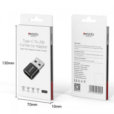 Adaptor Yesido OTG Adapter (GS09), USB to Type-C, Plug & Play, 5Gbps, Negru