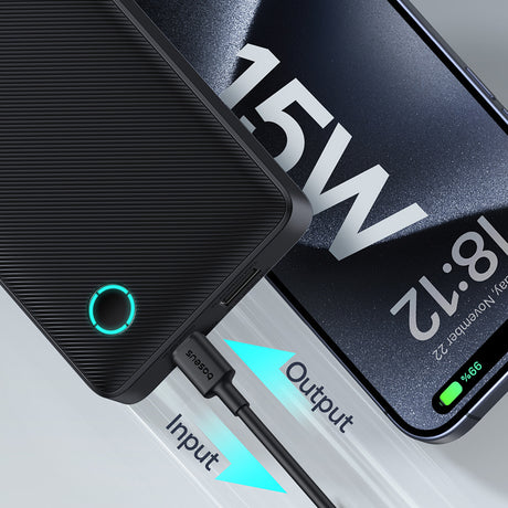 Baterie externa Baseus Airpow Lite (P10067500123-00), USB, Type-C, 15W, 10000mAh, with Cable Type-C, 30cm, Negru Cosmic