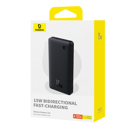 Baterie externa Baseus Airpow Lite (P10067500123-00), USB, Type-C, 15W, 10000mAh, with Cable Type-C, 30cm, Negru Cosmic
