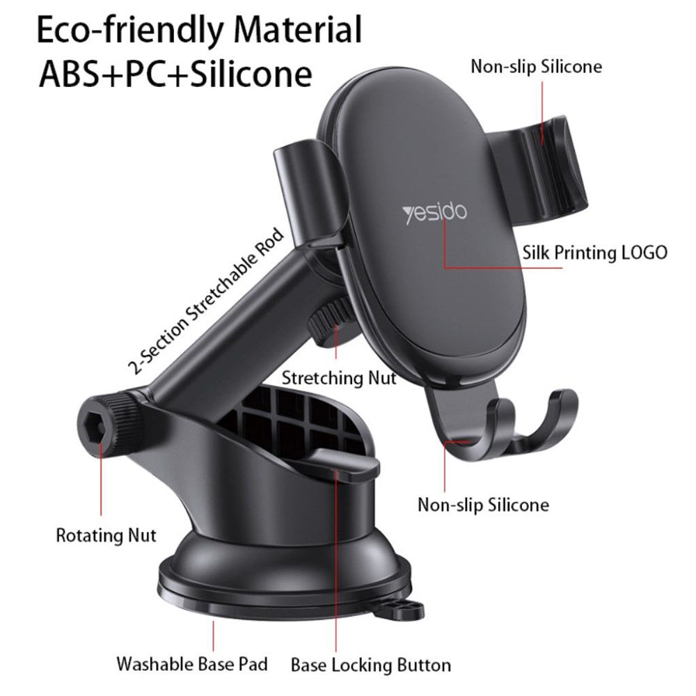 Suport Yesido (C120), Gravity Grip, Extendable Arm for Dashboard, Windshield, Negru