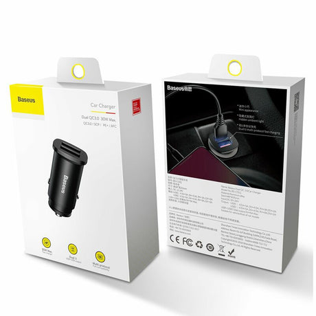 Incarcator Baseus Car Square Metal Series (CCALL-DS01), 2x USB, Quick Charge 3.0, SCP, AFC, 30W, Negru
