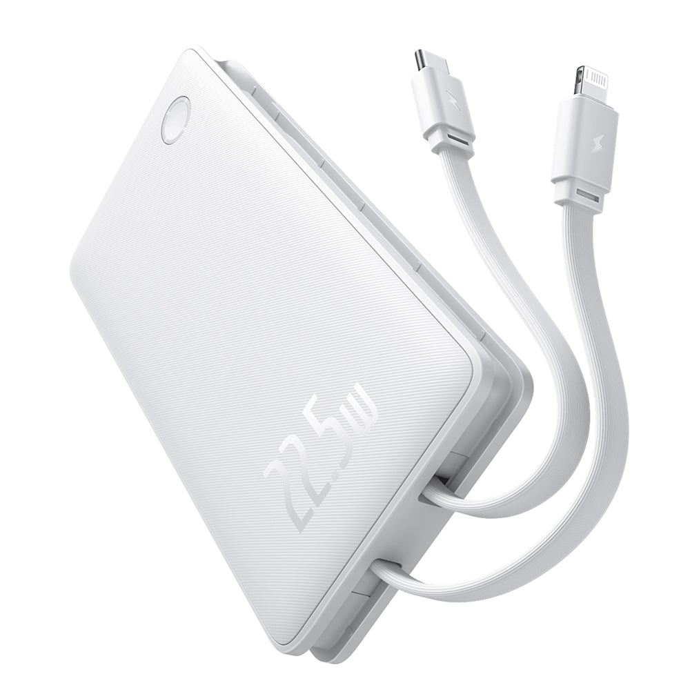 Baterie externa Baseus Airpow Air Lite (P10067501213-00), USB, Type-C, Dual Cable USB-C, Lightning, 22.5W, 10000mAh, Alb