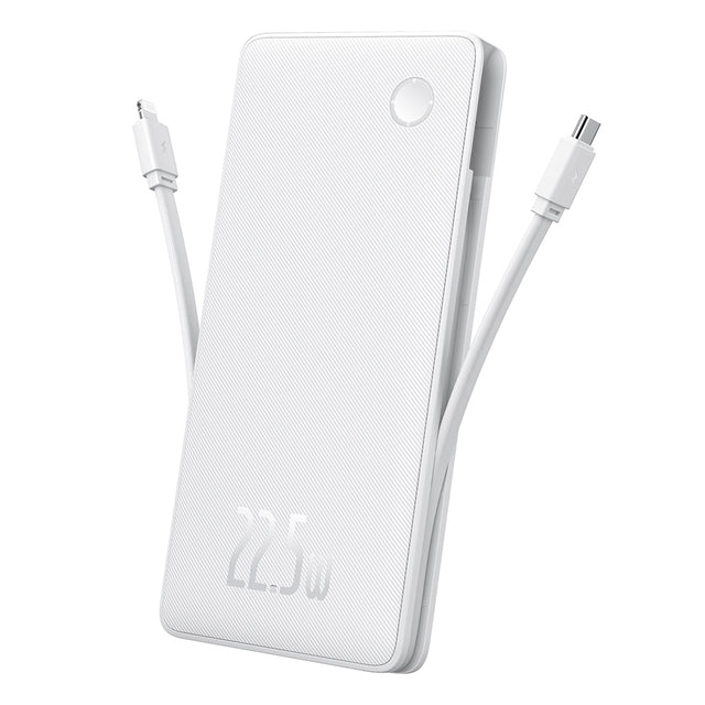 Baterie externa Baseus Airpow Air Lite (P10067501213-00), USB, Type-C, Dual Cable USB-C, Lightning, 22.5W, 10000mAh, Alb