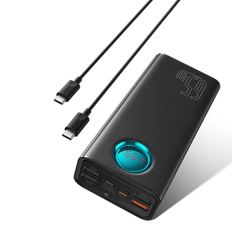 Baterie externa Baseus (P10022402113-00), 4x USB, Type-C, Lighting, Micro-USB, Fast Charge, 65W, 26800mAh, Cable USB-C, Negru