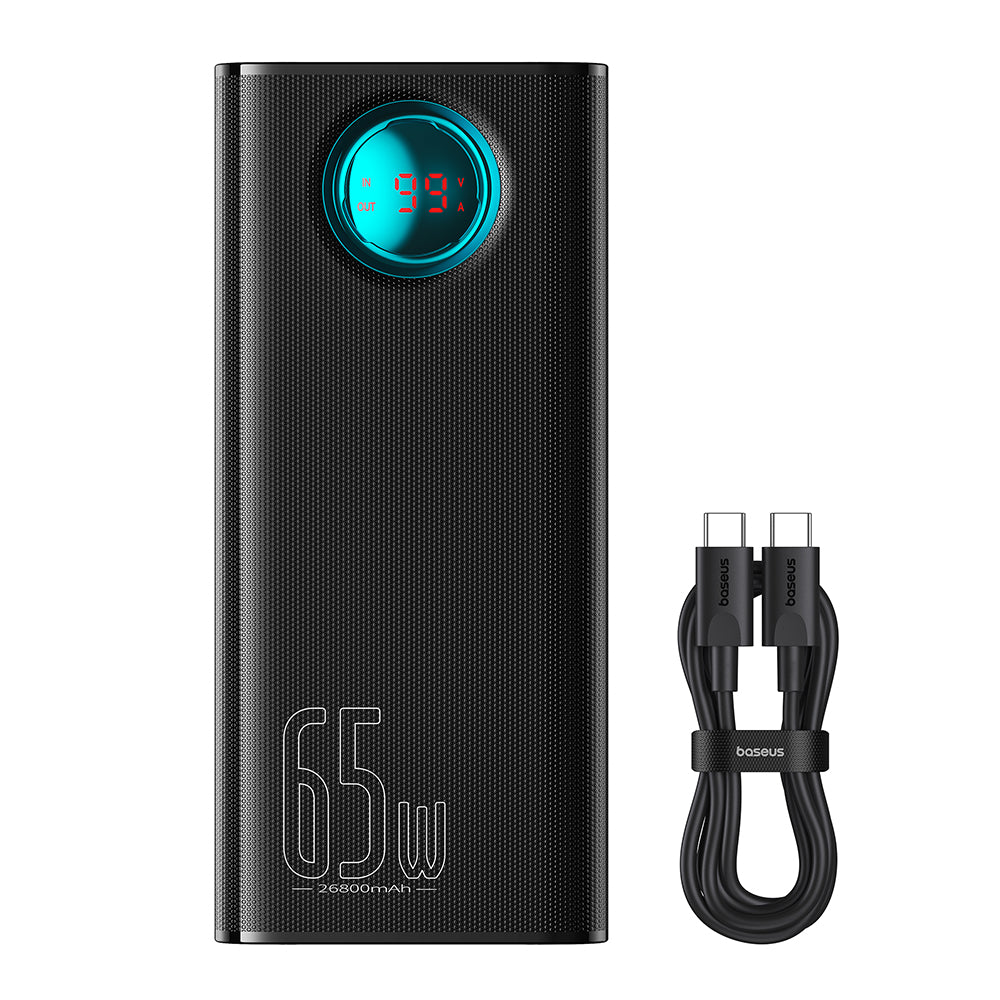 Baterie externa Baseus (P10022402113-00), 4x USB, Type-C, Lighting, Micro-USB, Fast Charge, 65W, 26800mAh, Cable USB-C, Negru