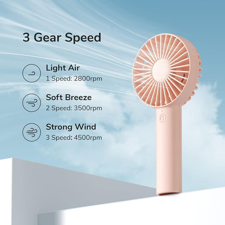 JisuLife Premium Handheld Fan Life1 Plus (FA21), Portable, Type-C, 3 Speeds, 2000mAh, Maro