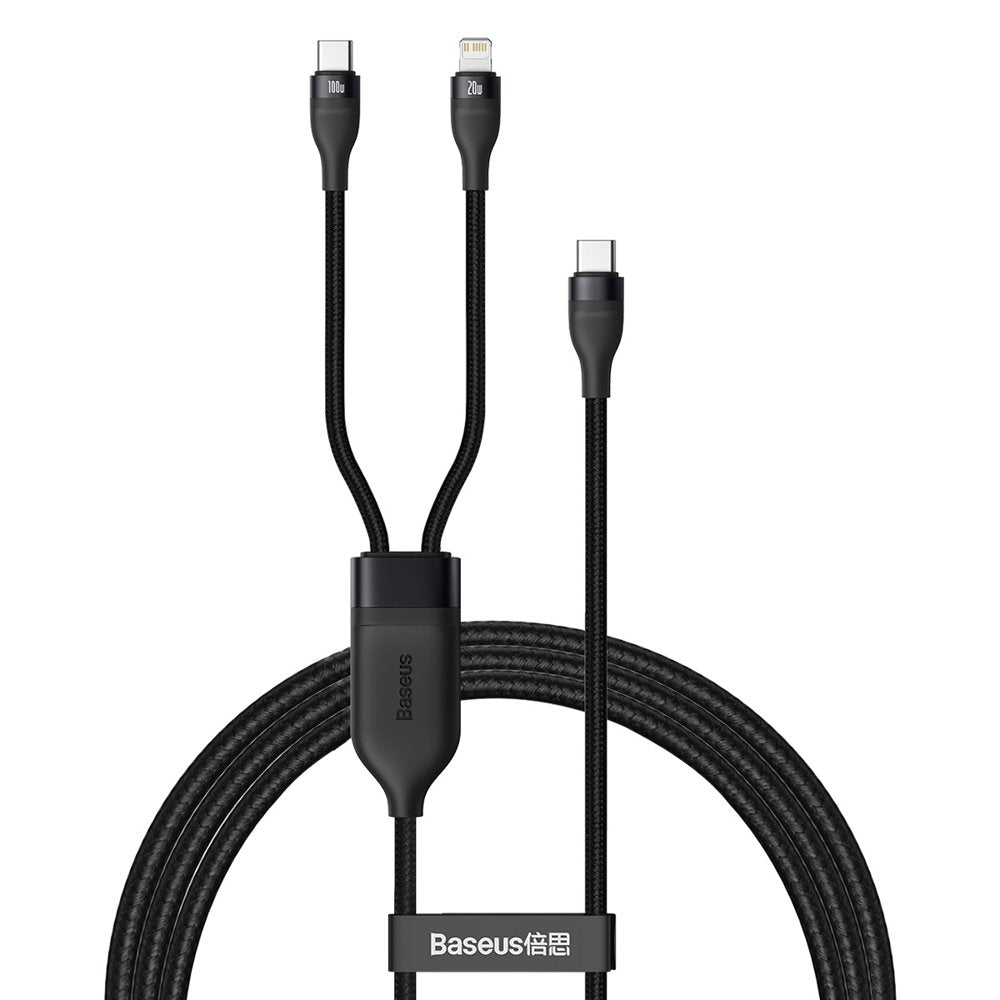 Cablu Baseus Flash Series 2in1 (CA1T2-F01), Type-C to Type-C, Lightning 100W, 1.2m, Negru