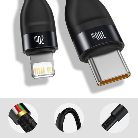 Cablu Baseus Flash Series 2in1 (CA1T2-F01), Type-C to Type-C, Lightning 100W, 1.2m, Negru