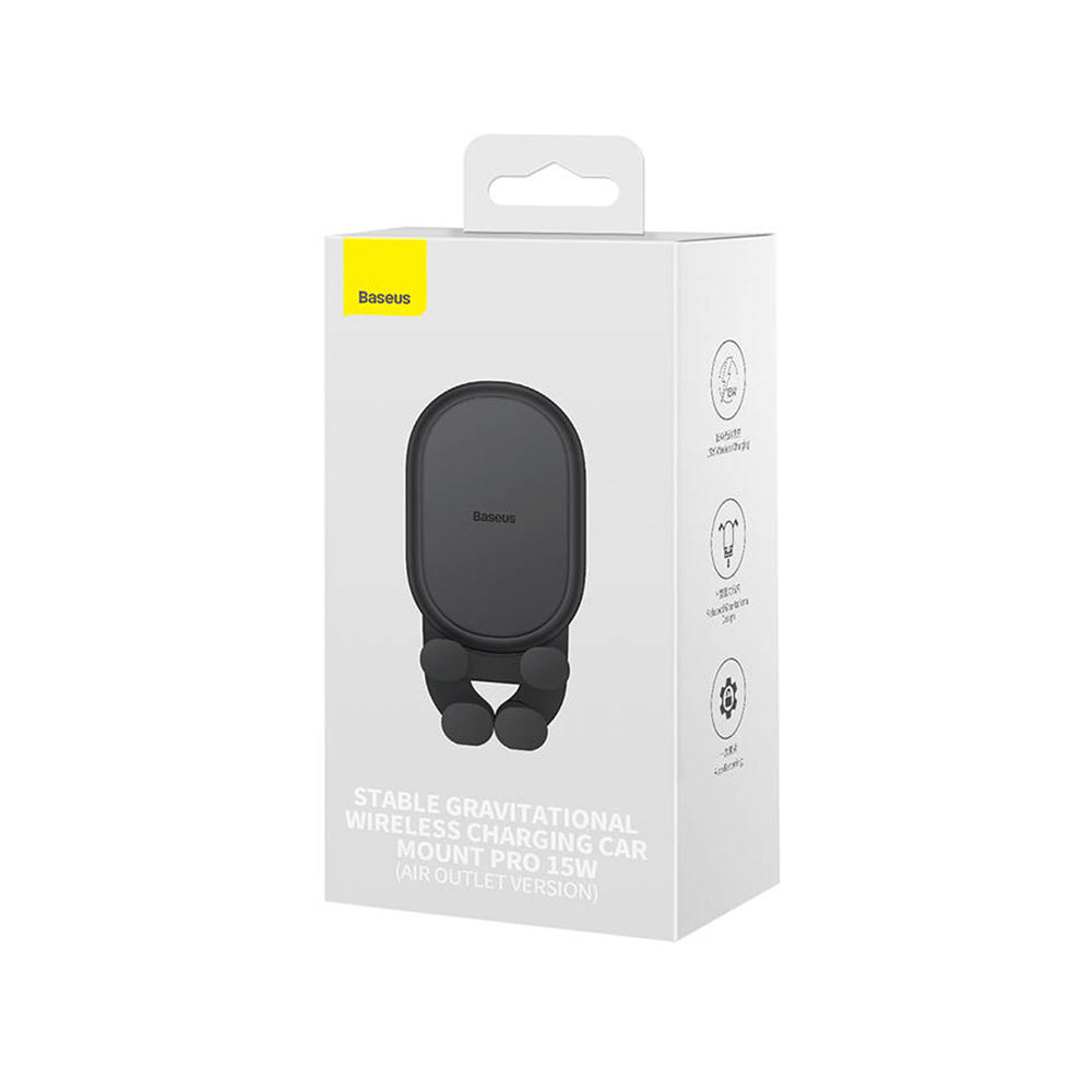 Suport Baseus Pro (SUWX030001), Stable Gravitational, Wireless Charging, for Air Vent, 15W, Negru