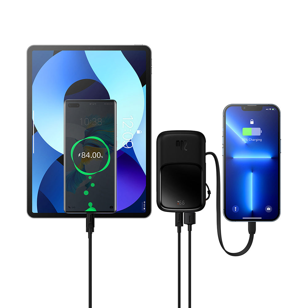 Baterie externa Baseus Qpow Pro (PPQD020001), Lightning, Type-C, USB, 20W, 10000mAh, Cable Type-C, Lightning, 3A, Negru