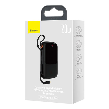 Baterie externa Baseus Qpow Pro (PPQD020001), Lightning, Type-C, USB, 20W, 10000mAh, Cable Type-C, Lightning, 3A, Negru