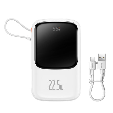 Baterie externa Baseus Qpow Pro (PPQD020102), Lightning, 2x Type-C, USB, 22.5W, 10000mAh, Cable Type-C, 3A, 30cm, Alb