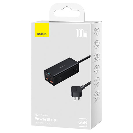 Incarcator Baseus /Powerstrip (PSZM000201), Type-C Cable Included, 2 x AC, 2 x USB, 2 x Type-C, 100W, Negru