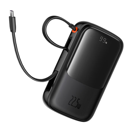 Baterie externa Baseus Qpow Pro+ (P10067101113-00), Lightning, 2xType-C, USB, 22.5W, Fast Charge, 10000mAh, Cable USB-C, Negru