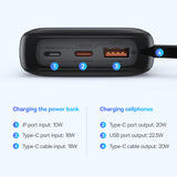 Baterie externa Baseus Qpow Pro+ (P10067101113-00), Lightning, 2xType-C, USB, 22.5W, Fast Charge, 10000mAh, Cable USB-C, Negru