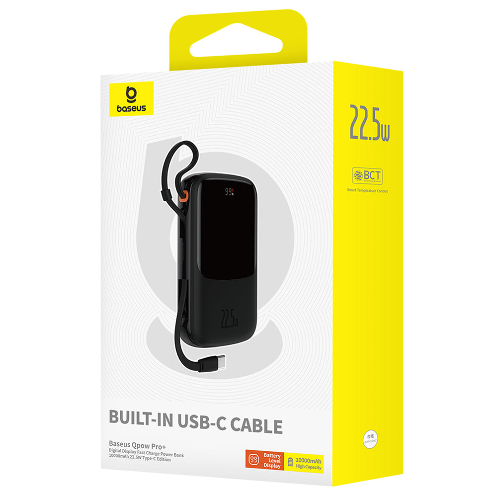 Baterie externa Baseus Qpow Pro+ (P10067101113-00), Lightning, 2xType-C, USB, 22.5W, Fast Charge, 10000mAh, Cable USB-C, Negru