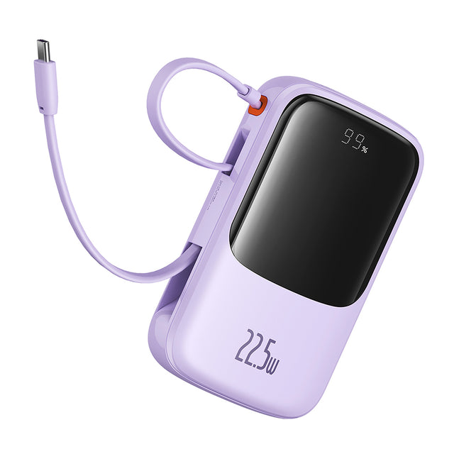 Baterie externa Baseus Qpow Pro+ (P10067101513-00), Lightning, 2x Type-C, USB, 22.5W, 10000mAh, Cable Type-C, Mov