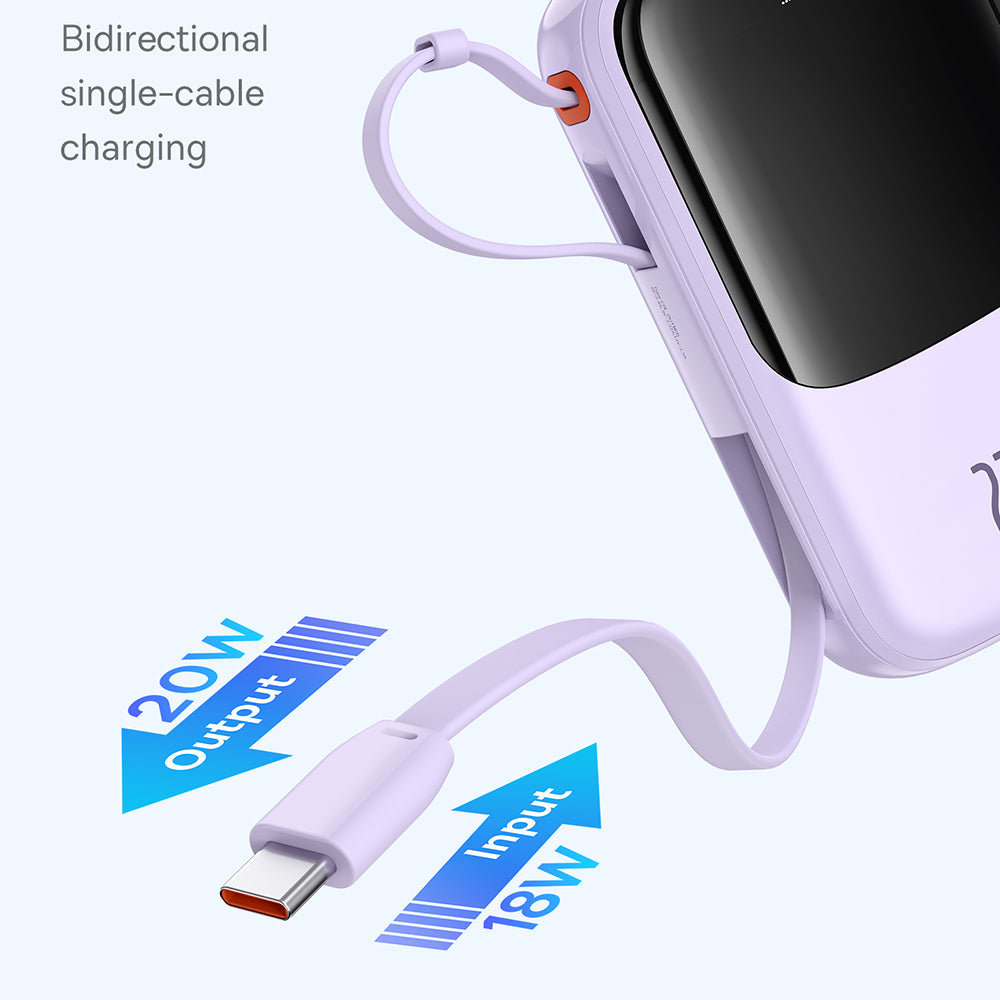 Baterie externa Baseus Qpow Pro+ (P10067101513-00), Lightning, 2x Type-C, USB, 22.5W, 10000mAh, Cable Type-C, Mov