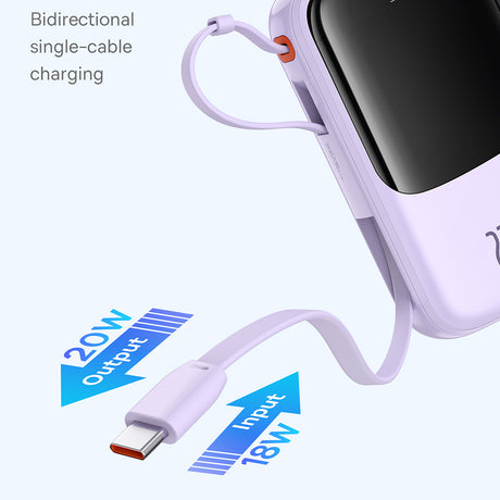 Baterie externa Baseus Qpow Pro+ (P10067101513-00), Lightning, 2x Type-C, USB, 22.5W, 10000mAh, Cable Type-C, Mov