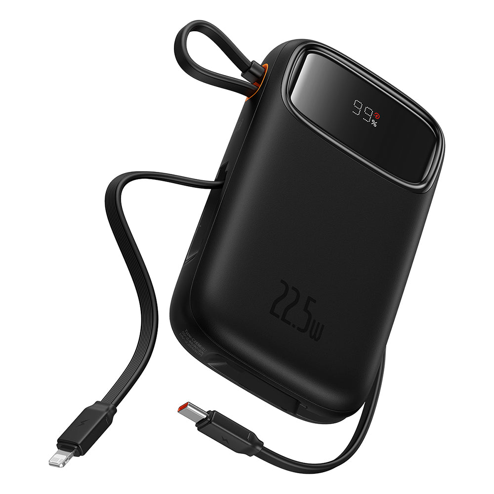 Baterie externa Baseus Qpow Pro+ (P10055003113-00), Lightning, 2x Type-C, USB, 22.5W, 10000mAh, Cable Type-C, 30cm, Negru