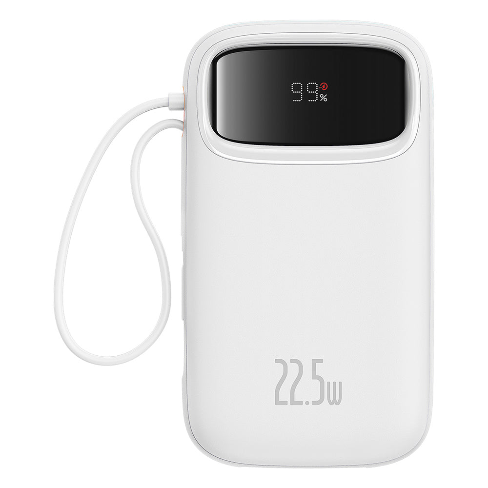 Baterie externa Baseus Qpow Pro+ (P10055003223-00), Lightning, 2x Type-C, USB, 22.5W, 10000mAh, Cable Type-C, 30cm, Alb