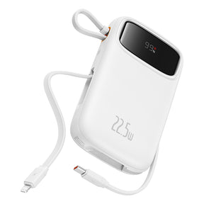Baterie externa Baseus Qpow Pro+ (P10055003223-00), Lightning, 2x Type-C, USB, 22.5W, 10000mAh, Cable Type-C, 30cm, Alb