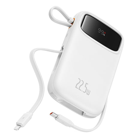 Baterie externa Baseus Qpow Pro+ (P10055003223-00), Lightning, 2x Type-C, USB, 22.5W, 10000mAh, Cable Type-C, 30cm, Alb