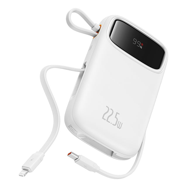 Baterie externa Baseus Qpow Pro+ (P10055003223-00), Lightning, 2x Type-C, USB, 22.5W, 10000mAh, Cable Type-C, 30cm, Alb