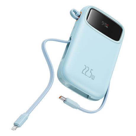 Baterie externa Baseus Qpow Pro+ (P10055003313-00), Lightning, 2x Type-C, USB, 22.5W, 10000mAh, Cable Type-C, 30cm, Albastru