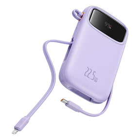 Baterie externa Baseus Qpow Pro+ (P10055003513-00), Lightning, 2x Type-C, USB, 22.5W, 10000mAh, Cable Type-C, 30cm, Mov