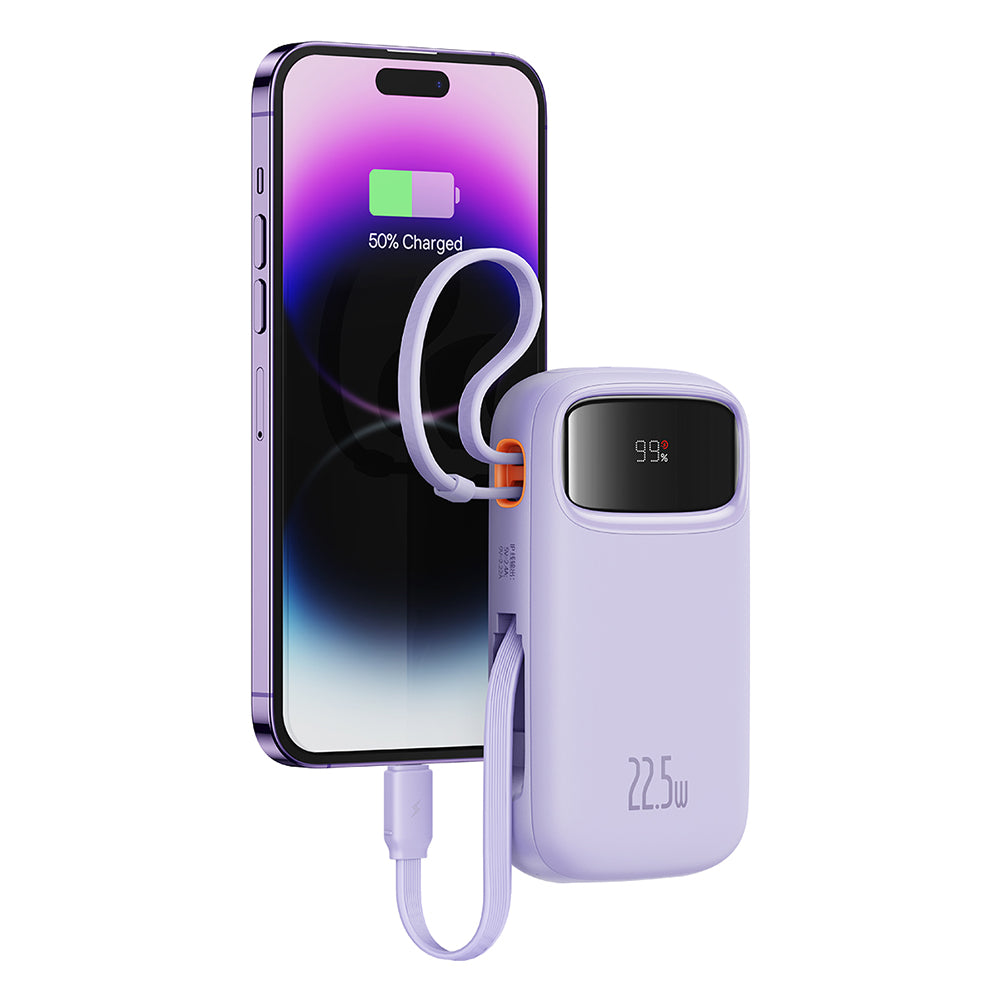 Baterie externa Baseus Qpow Pro+ (P10055003513-00), Lightning, 2x Type-C, USB, 22.5W, 10000mAh, Cable Type-C, 30cm, Mov