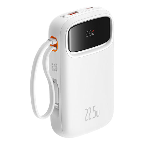 Baterie externa Baseus Qpow Pro+ (P10055002223-00), Lightning, 2x Type-C, USB, 22.5W, 20000mAh, Cable Type-C, 30cm, Alb