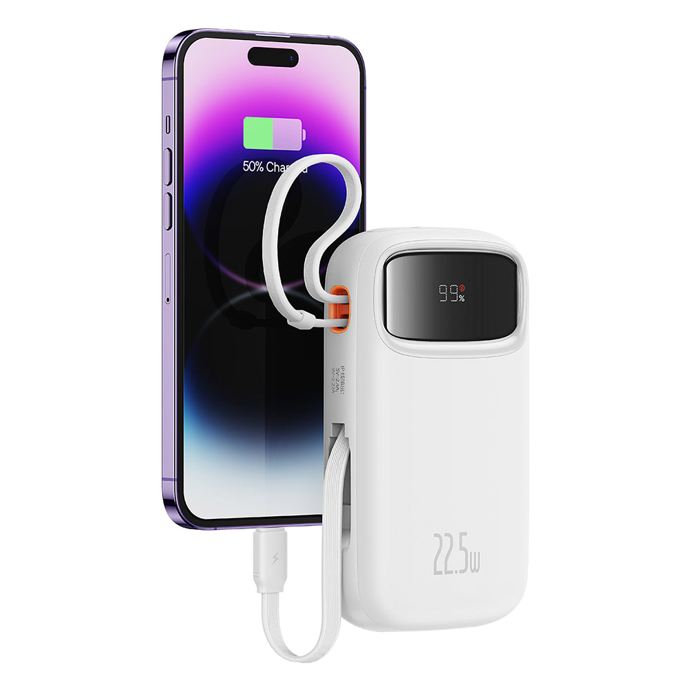 Baterie externa Baseus Qpow Pro+ (P10055002223-00), Lightning, 2x Type-C, USB, 22.5W, 20000mAh, Cable Type-C, 30cm, Alb