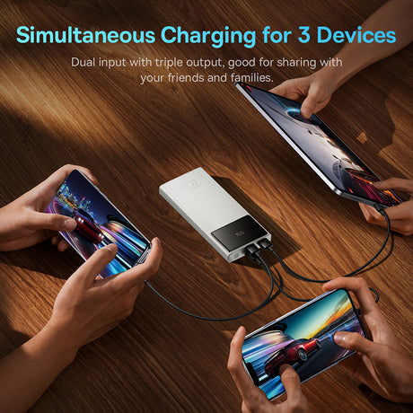 Baterie externa Baseus Star-Lord (PPXJ100002), 2x USB, Type-C, Micro-USB, 22.5W, 10000mAh, Cable Type-C, 3A, 30cm, Alb