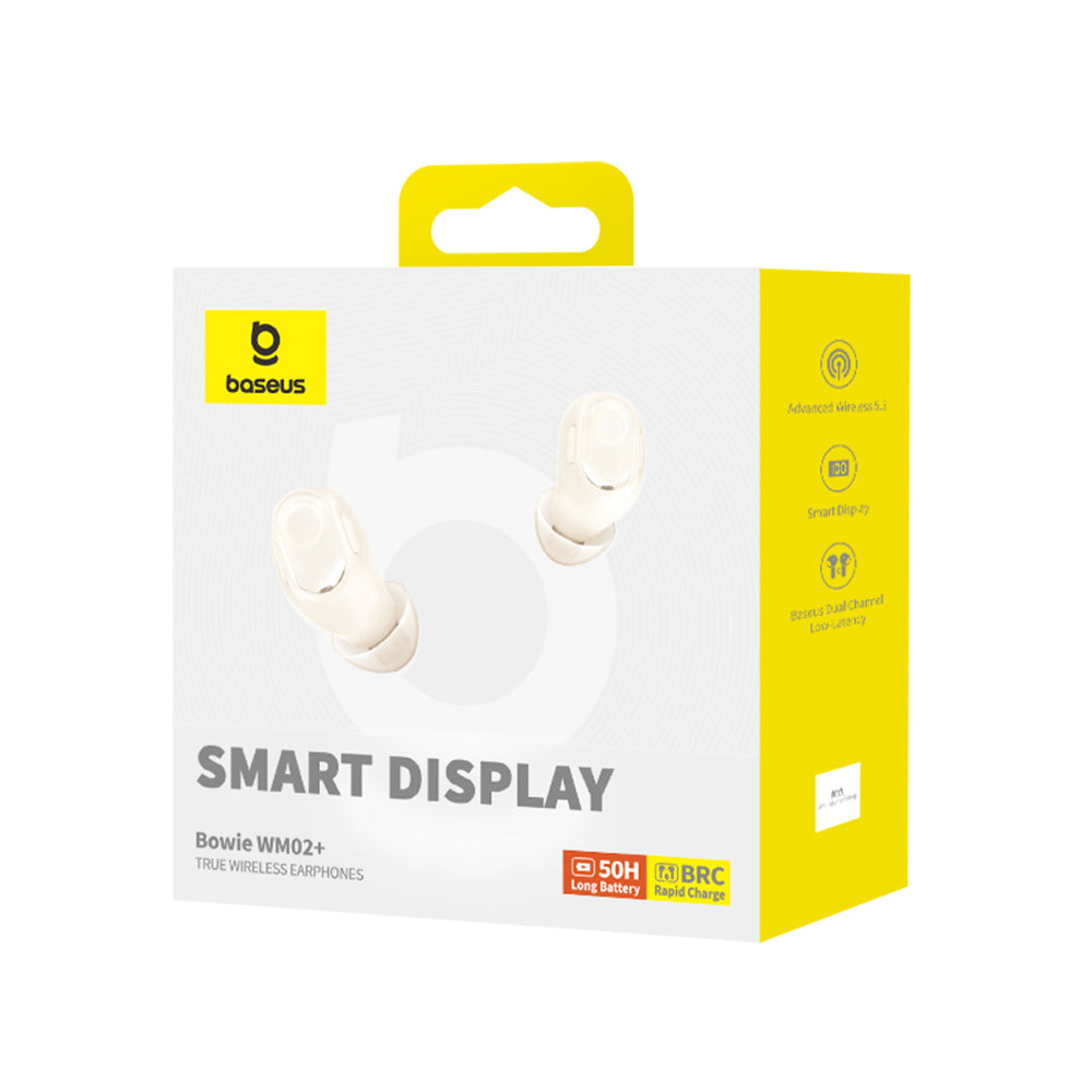 Casti Baseus WM02+ (NGTW370302), True Wireless Stereo, Bluetooth V5.3, Smart Display, Crem Y White