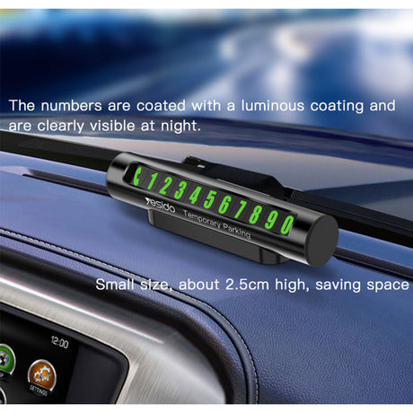 Gadget Yesido Parking Number (C68), for Dashboard, Fluorescent Digits, Number Hiding, Weather-Resistant, Aluminum Alloy, Negru