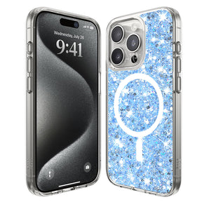 Husa de protectie Techsuit Sparkly Glitter MagSafe compatibil cu iPhone 15 Pro, Albastru