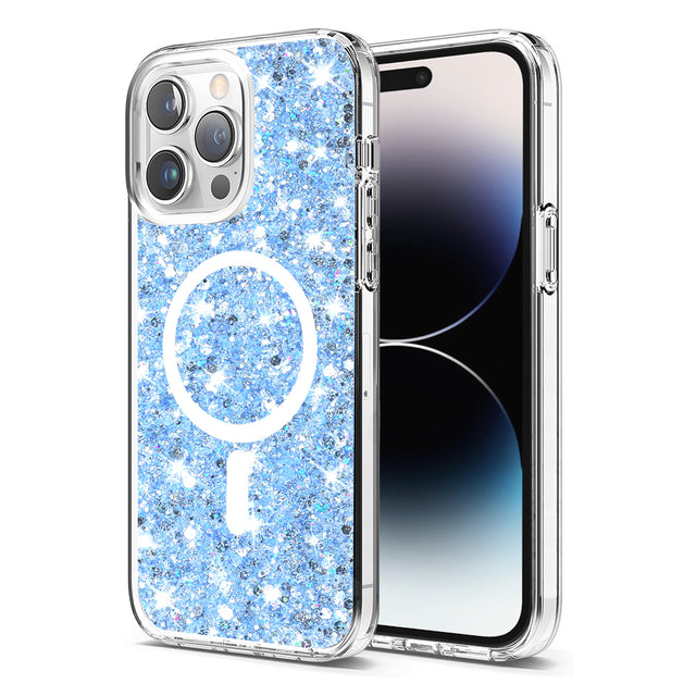 Husa de protectie Techsuit Sparkly Glitter MagSafe compatibil cu iPhone 14 Pro, Albastru